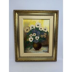 Vintage Floral Still Life Oil Painting‎ Framed Signed Art Flowers Vase